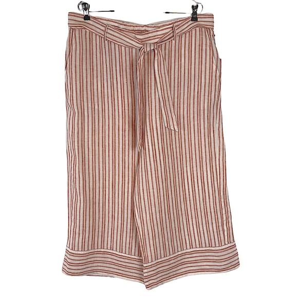 Vince Camuto 100% Linen Striped Cropped Belted Wide Leg Pants Women's XL NWT - Picture 2 of 7